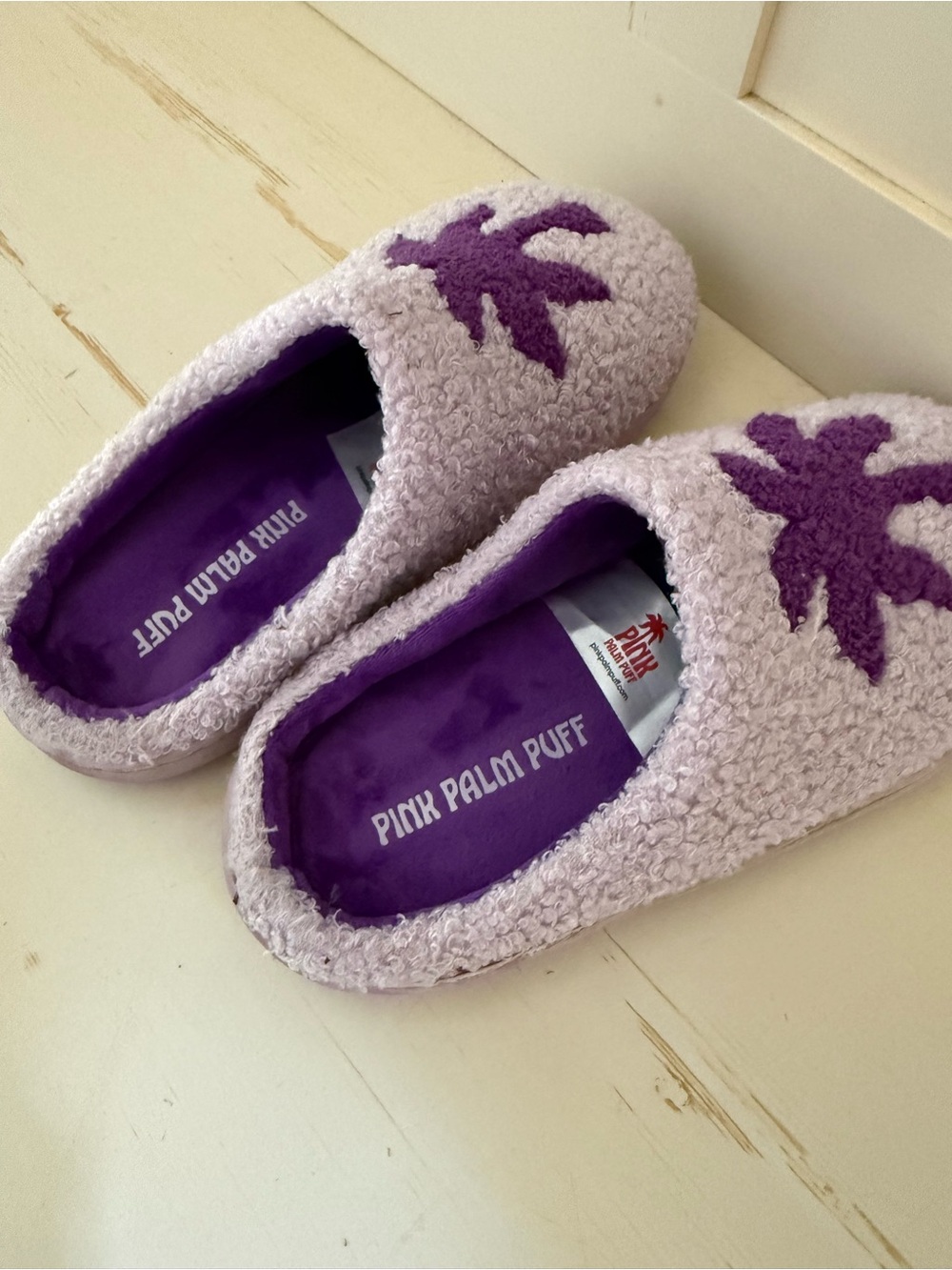 Pink Palm Puff Kids' Lavender Slip-On Slippers
